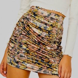 Free People Floral Velvet Ruched Mini Skirt - Gigi - Size Medium - High Waisted